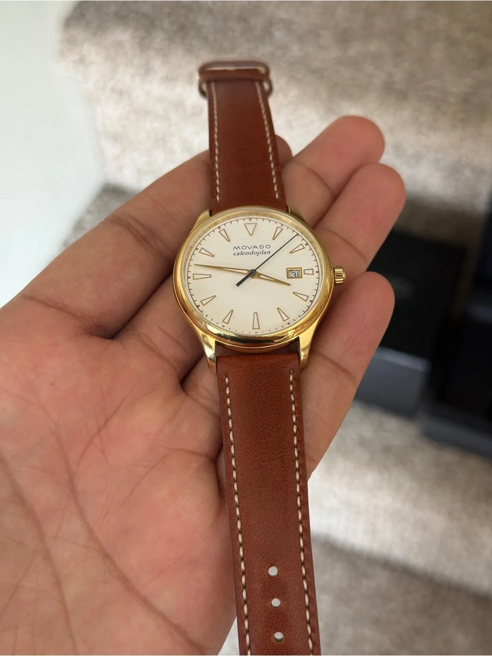 MOVADO Heritage Calendoplan Ivory Dial brown Leather Strap Men's Watch